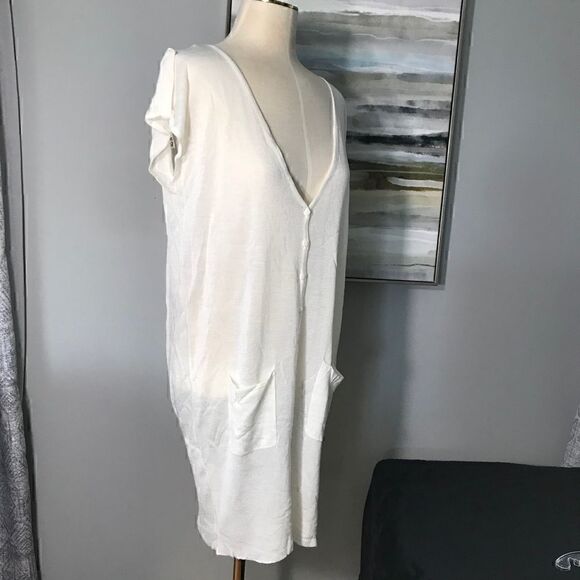 Mak. B Ivory Sheer Button Down Tunic Coverup Top - Picture 1 of 9
